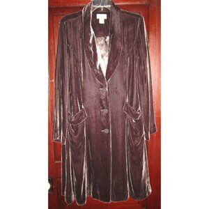 Soft Surroundings L Silk Velvet Duster Coat Jacket Victorian Flare Midi Pockets